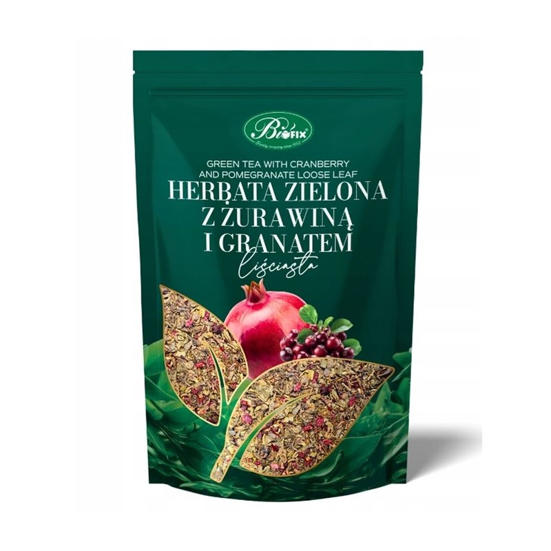 Herbata zielona liściasta z żurawiną i granatem BiFix 100 g