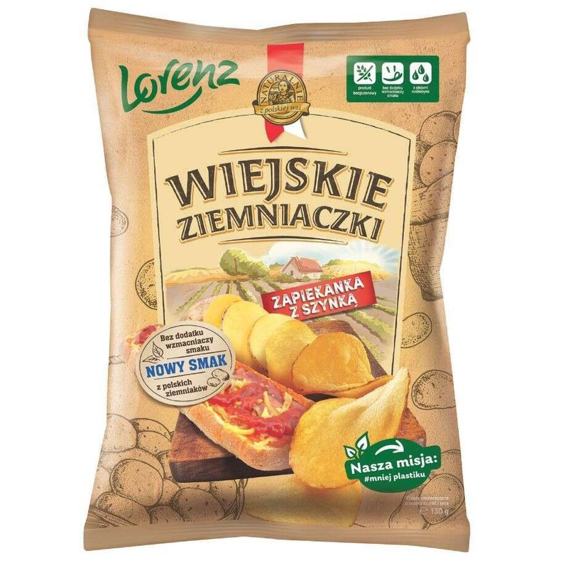 Chipsy ziemniaczane o smaku zapiekanki z szynką Wiejskie Ziemniaczki 130 g