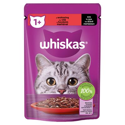 whiskas 1+ z wołowiną w sosie 85g