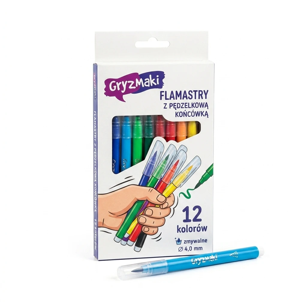 Flamastry z pędzelkową końców. Gryzmaki 12kol SZ26