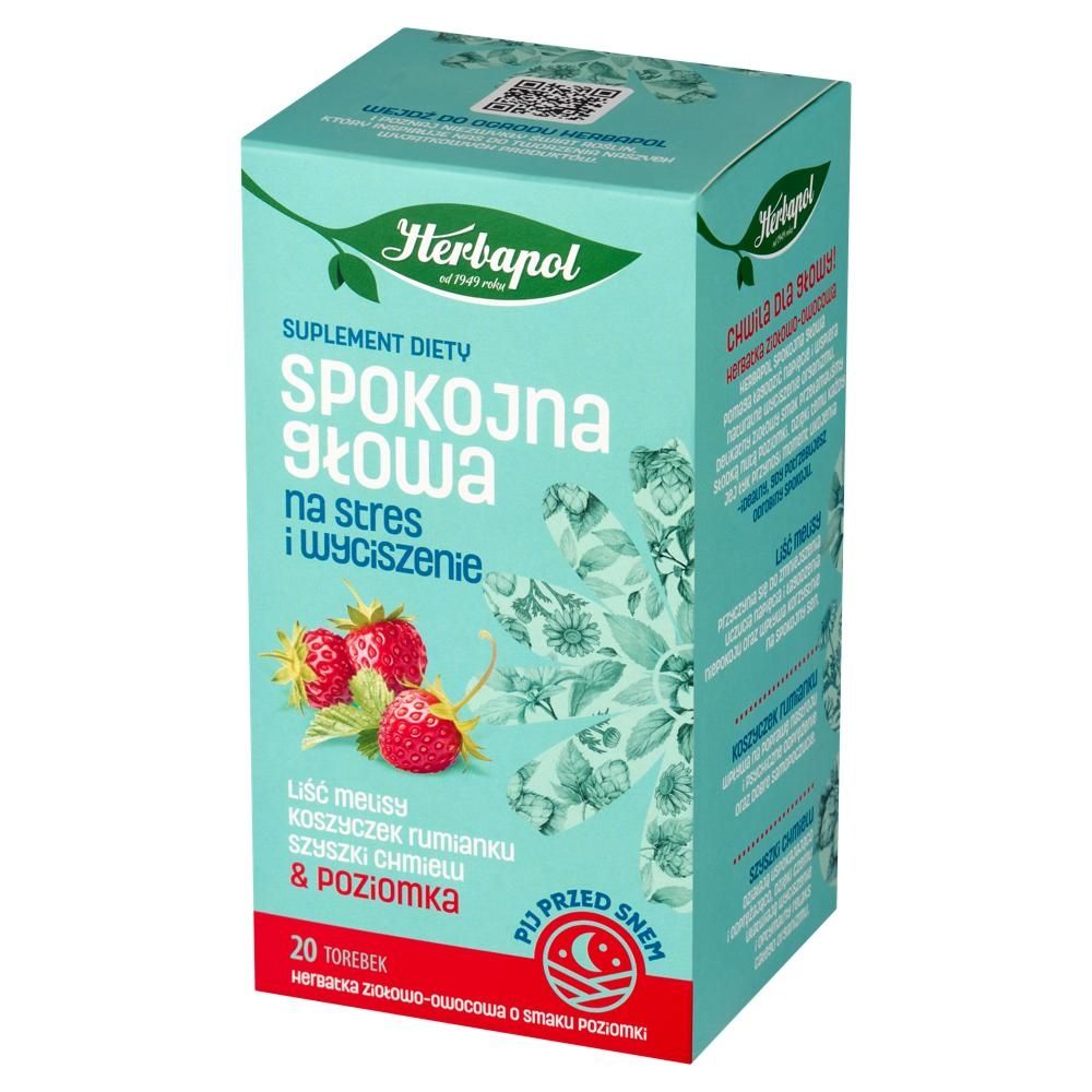 Herbapol Herbatka ziołowo-owocowa o smaku poziomki spokojna głowa 30 g (20 x 1,5 g)