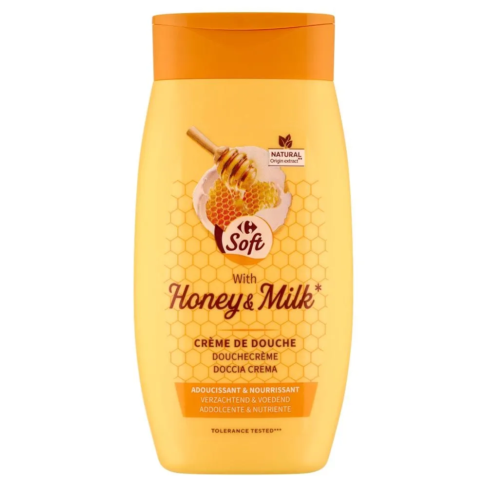 Carrefour Soft Honey & Milk Kremowy żel pod prysznic 250 ml