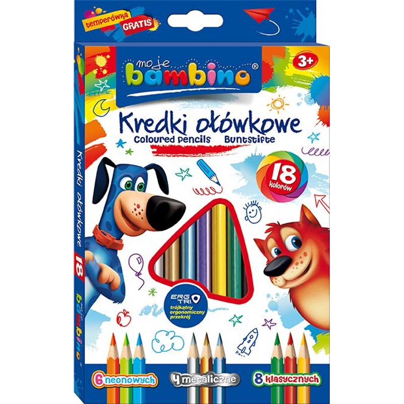 Kredki ołówkowe z temperówką 18 kolorów Bambino 1 sztuka
