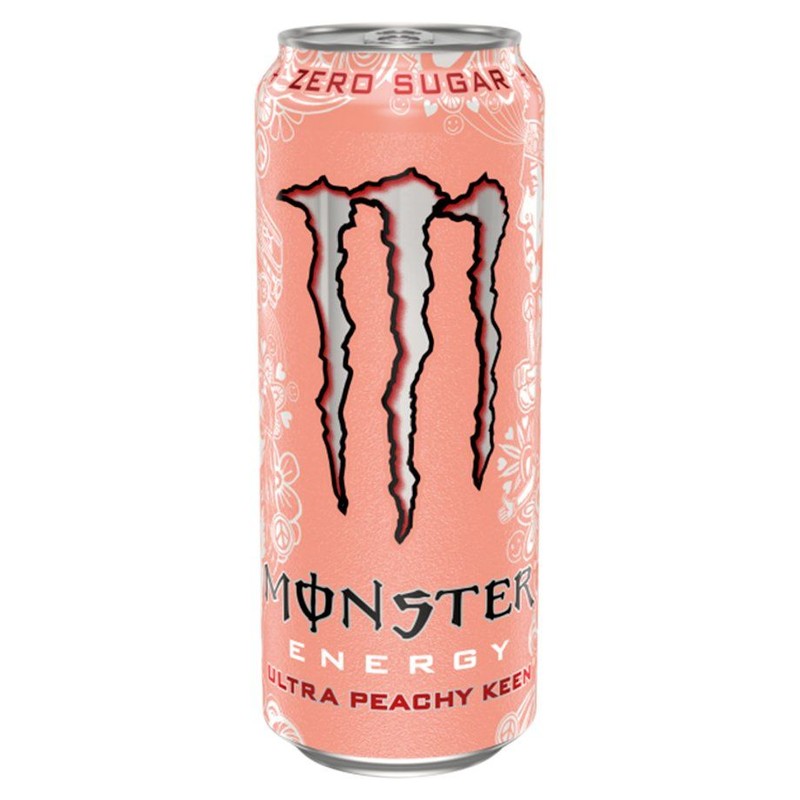 Gazowany napój energetyzujący o smaku brzoskwini z tauryną, żeń-szeniem, kofeiną, L-karnityną z dodatkiem witamin z grupy B Monster 500 ml