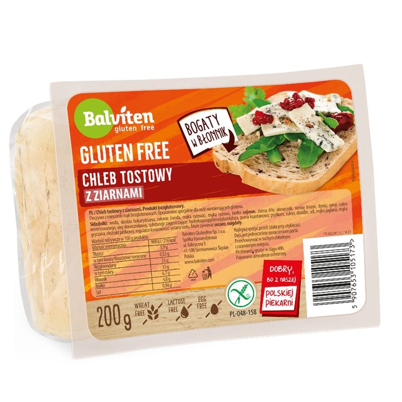 Chleb tostowy z ziarnami bezglutenowy Balviten  200 g