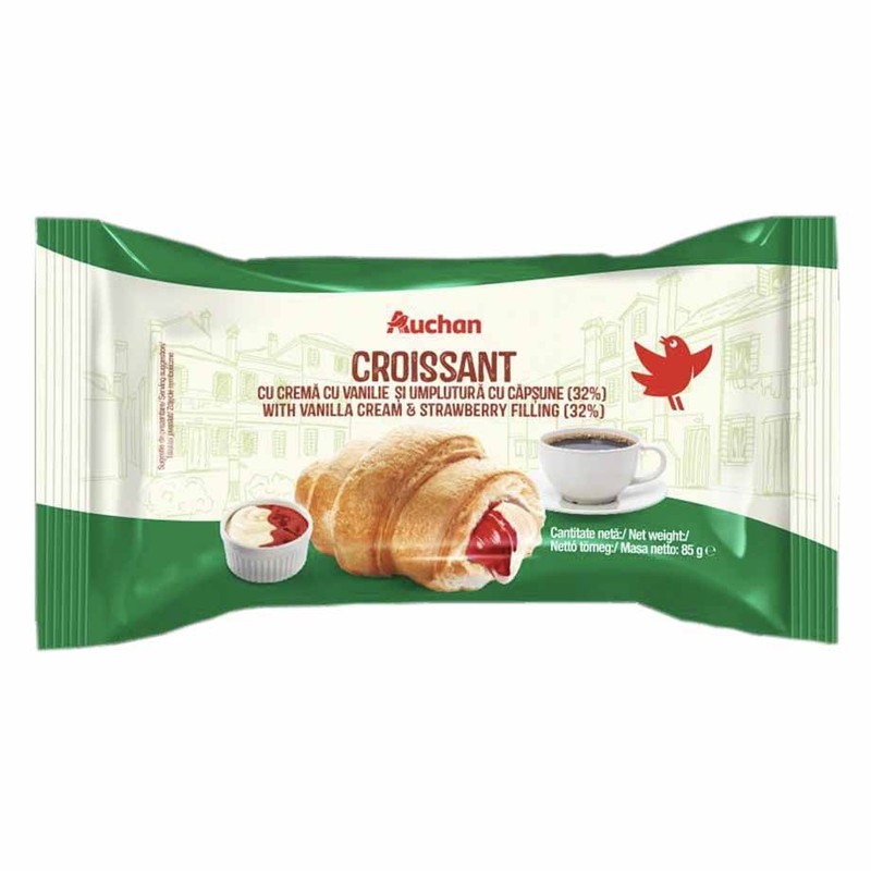 Croissant z nadzieniem o smaku waniliowym i truskawkowym Auchan 85 g