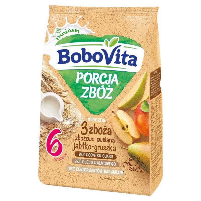 Kaszka mleczna 3 zboża jabłko-gruszka po 6 miesiącu Bobovita 210 g
