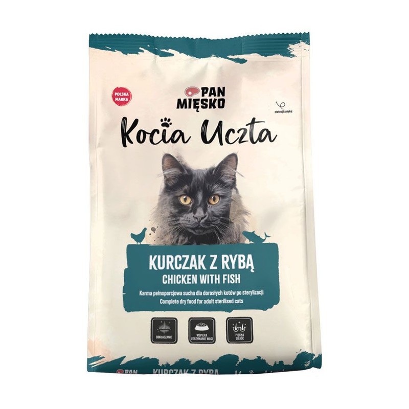 Karma sucha dla kotów Kocia Uczta kurczak z rybą  Pan Mięsko 550 g
