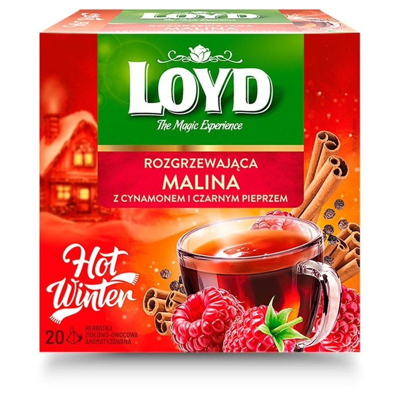 Herbata  rozgrzewająca malina z cynamonem i czarnym pieprzem Loyd 20 torebek