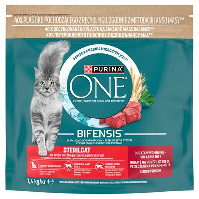 ONE PURINA Bifensis Sterilcat Karma dla dorosłych kotów bogata w wołowinę 1,4 kg
