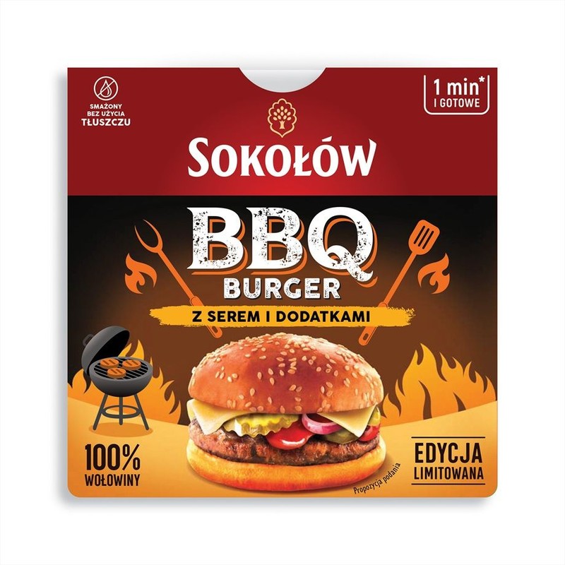 Burger wołowy BBQ z serem i dodatkami Sokołów 150 g