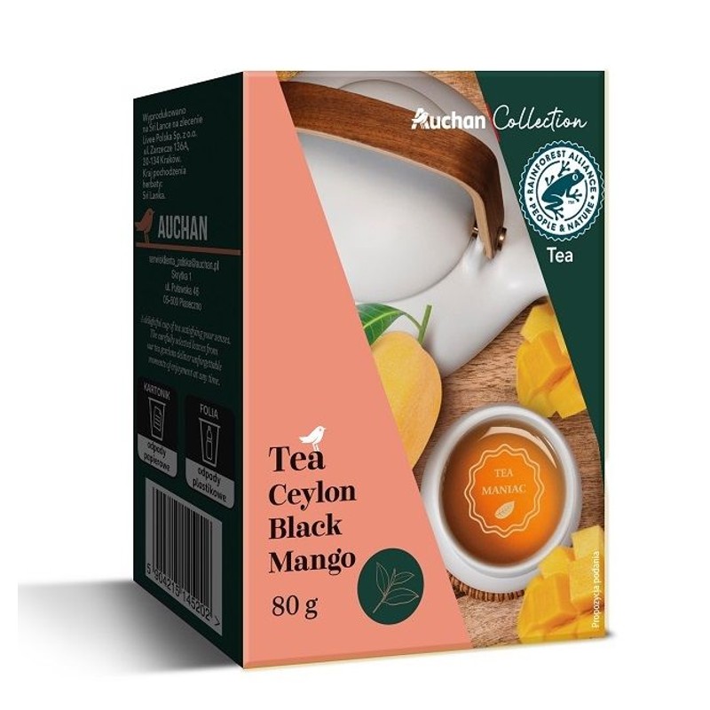 Cejlońska czarna herbata liściasta aromatyzowana z kawałkami mango Auchan Collection  80 g