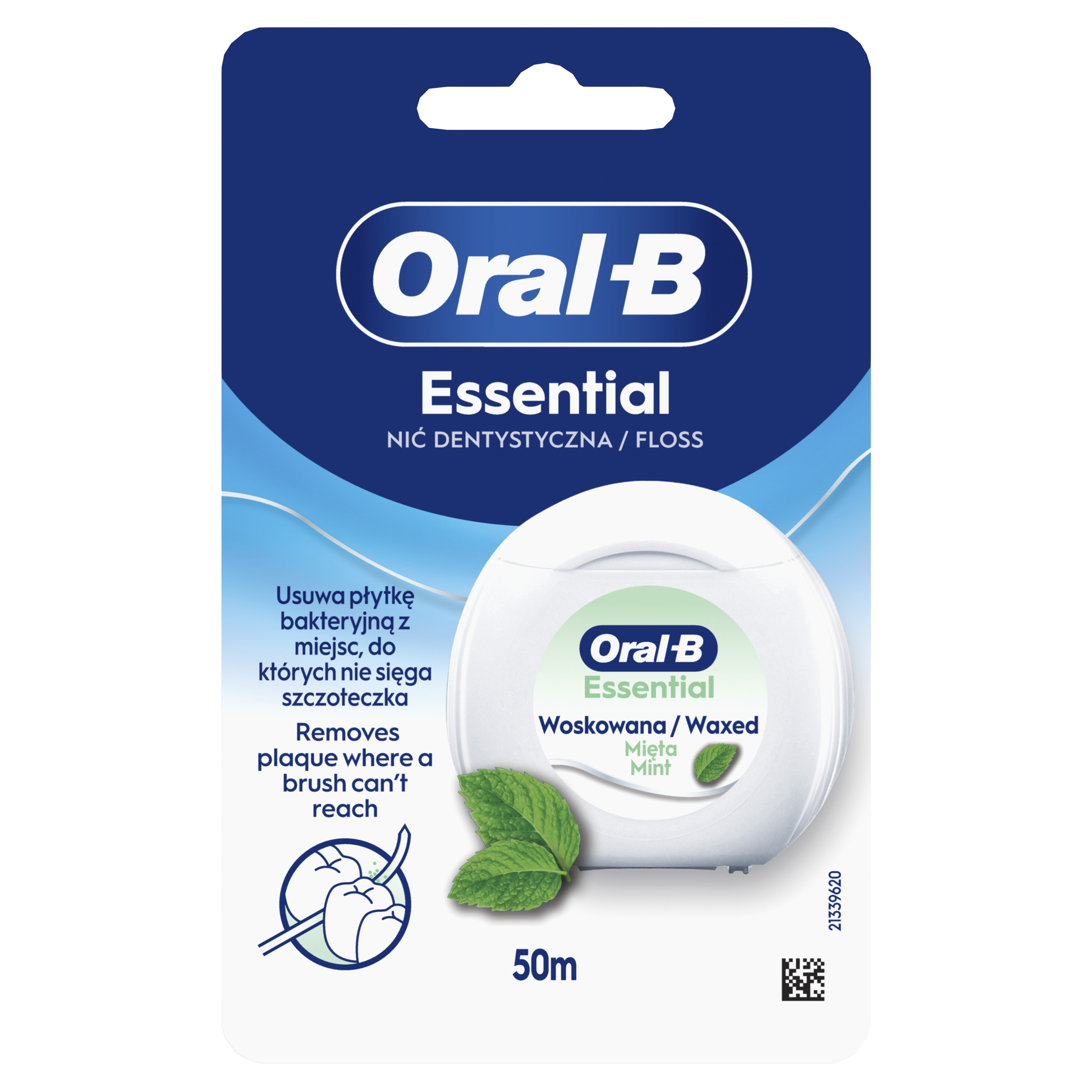 Oral-B Essential Floss – Woskowana Nić Dentystyczna Do Ciasnych Przestrzeni – Smak Miętowy – 50 M