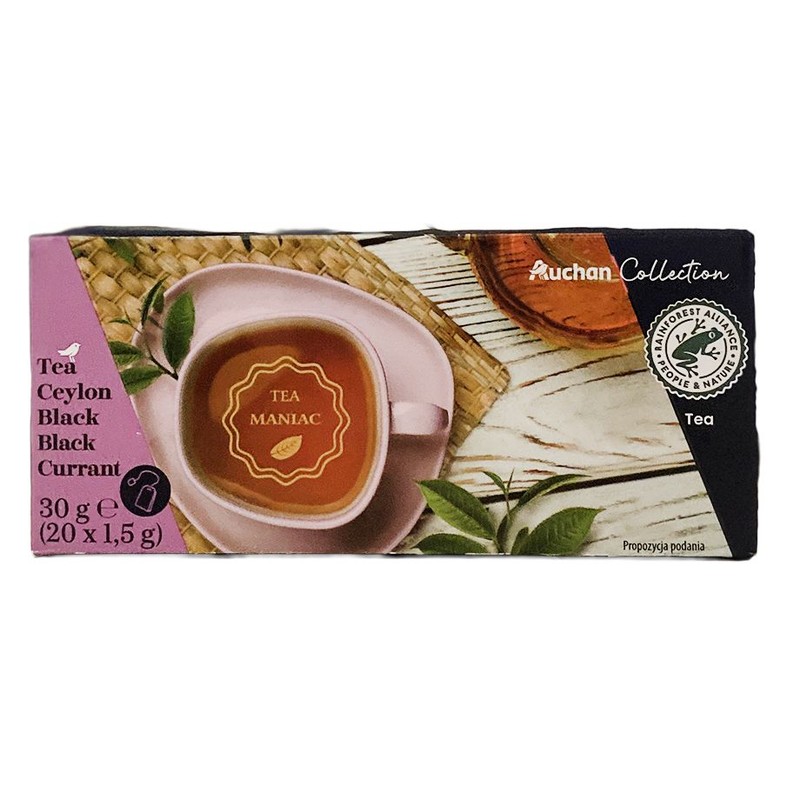 Herbata czarna o smaku czarnej porzeczki    Auchan Collection  20 torebek