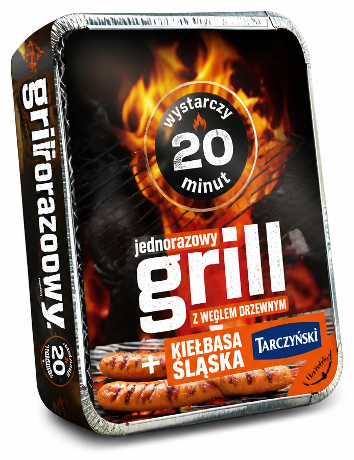 Zestaw: Grill jednorazowy + Kiełbasa śląska Tarczyński