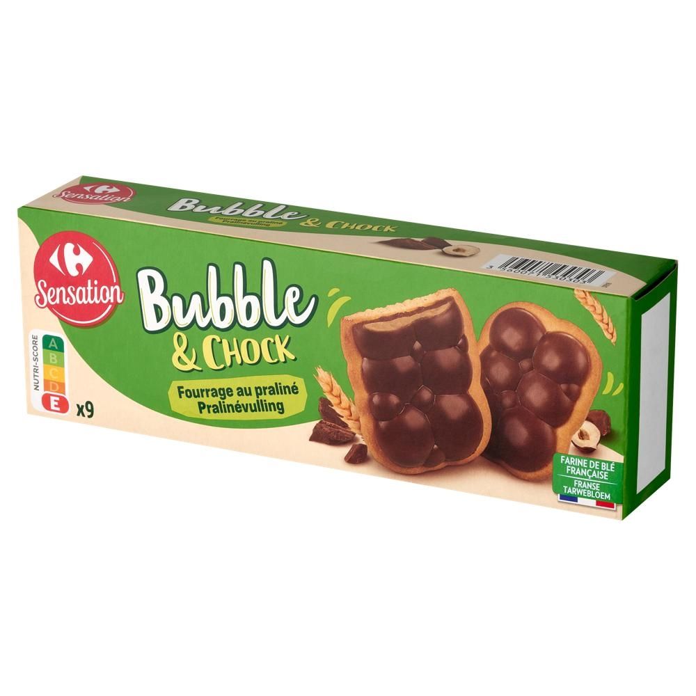 Carrefour Sensation Bubble & Chock Ciasteczka z czekoladą mleczną 130 g (9 sztuk)