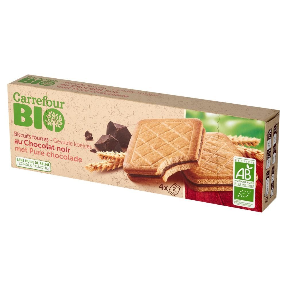Carrefour Bio Ekologiczne ciastka z nadzieniem z czekoladą gorzką 185 g