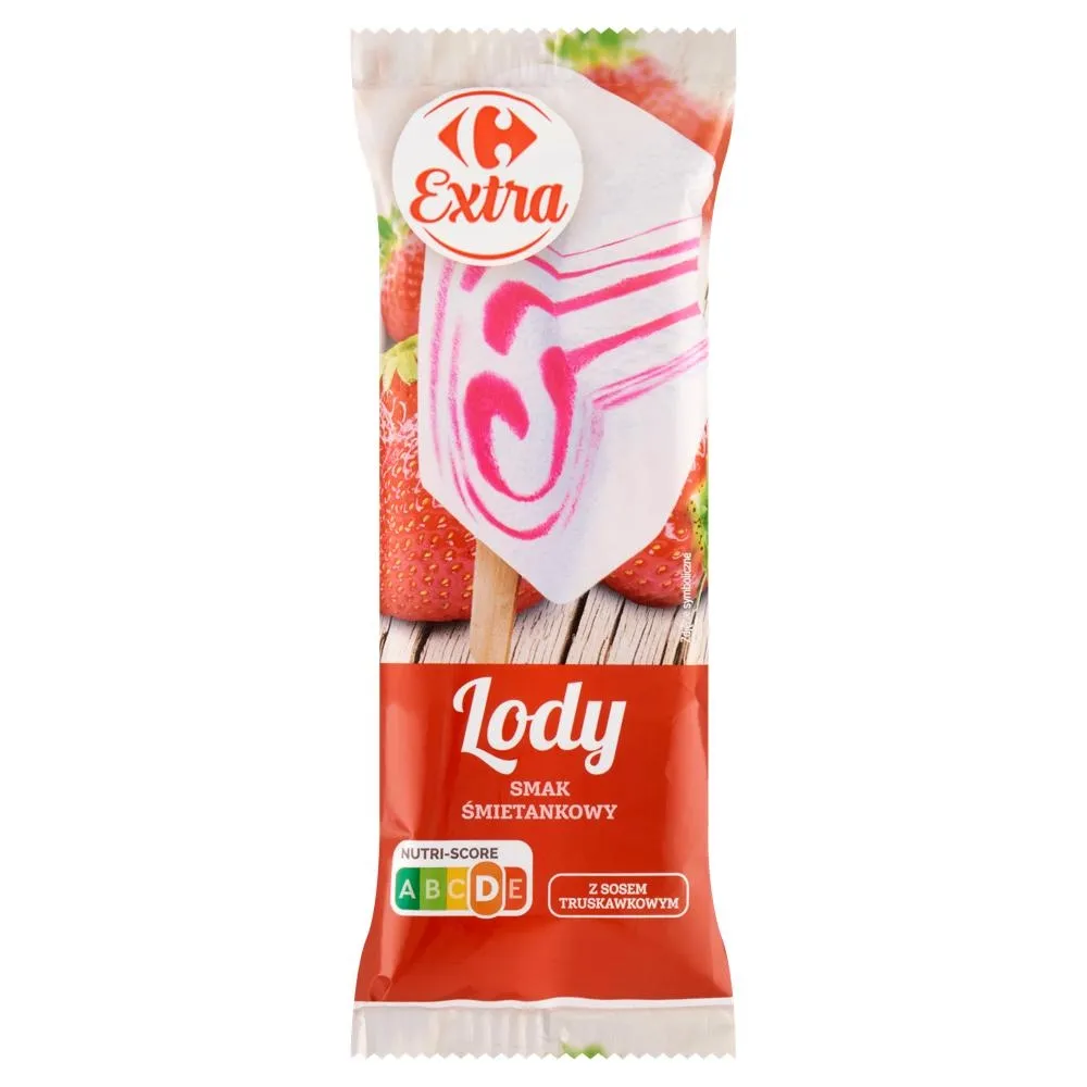 Carrefour Extra Lody smak śmietankowy z sosem truskawkowym 100 ml