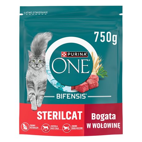 PURINA ONE Bifensis Sterilcat Karma dla dorosłych kotów bogata w wołowinę 750 g