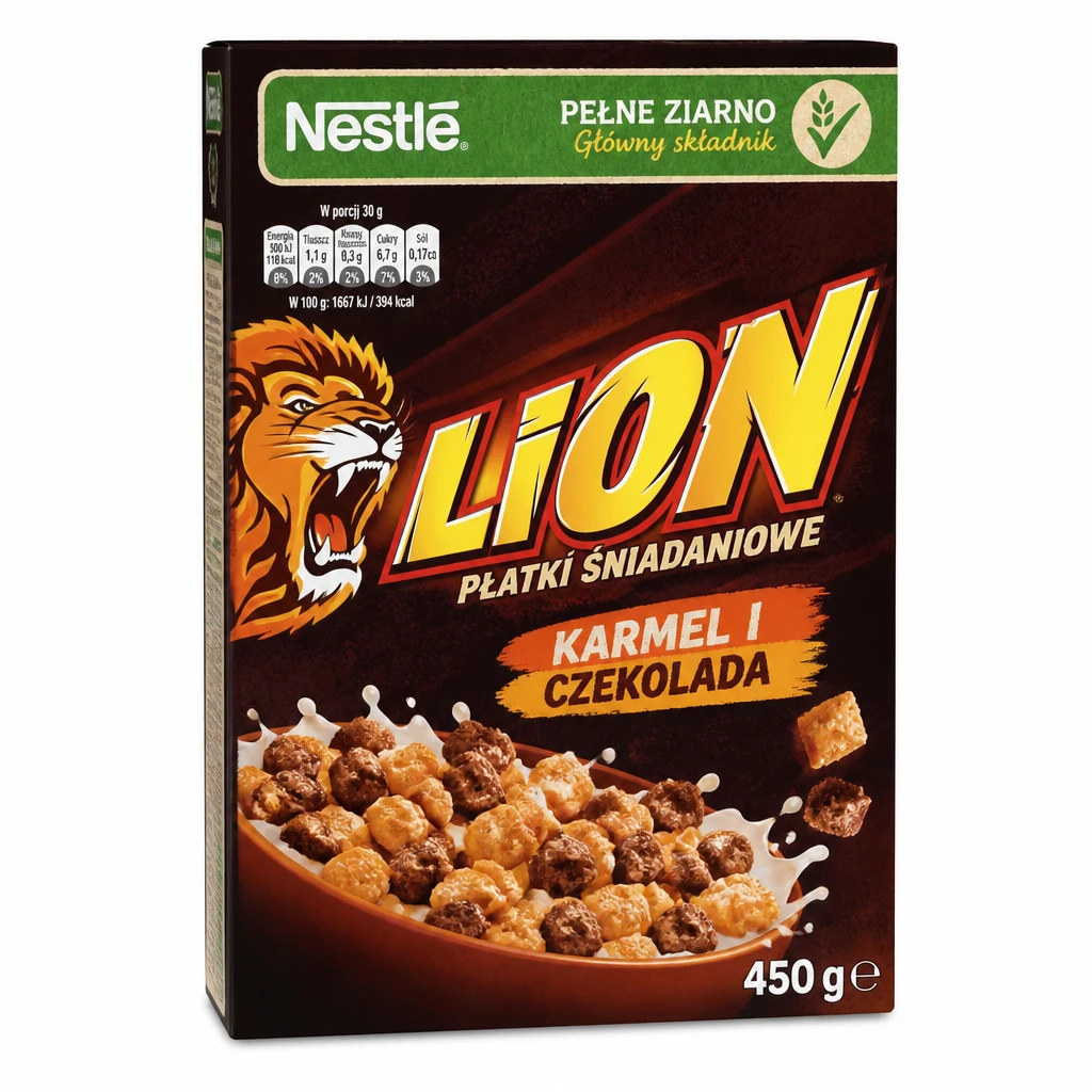 Nestlé Lion Płatki śniadaniowe karmel i czekolada 450 g