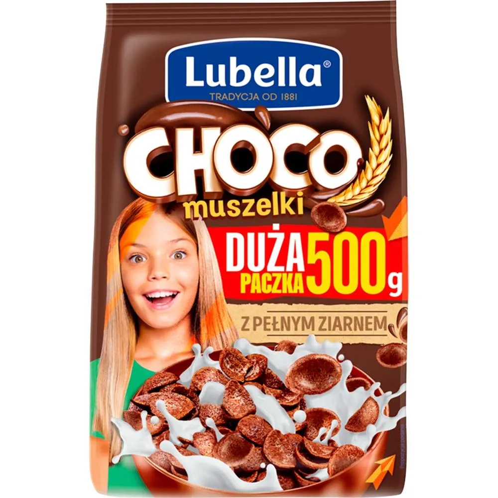 Lubella Choco muszelki Zbożowe muszelki o smaku czekoladowym 500 g