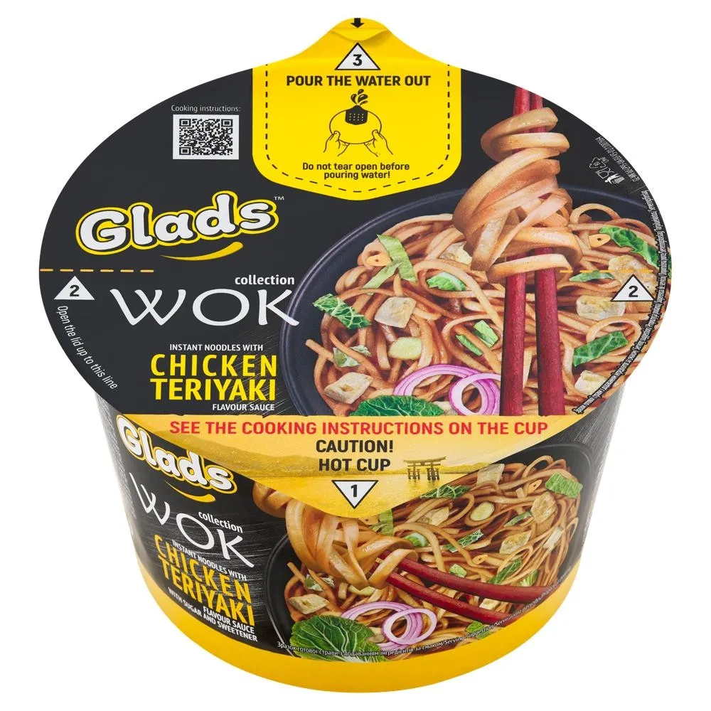 Glads Wok Danie instant z makaronem typu noodle i sosem o smaku kurczak-teriyaki 95 g