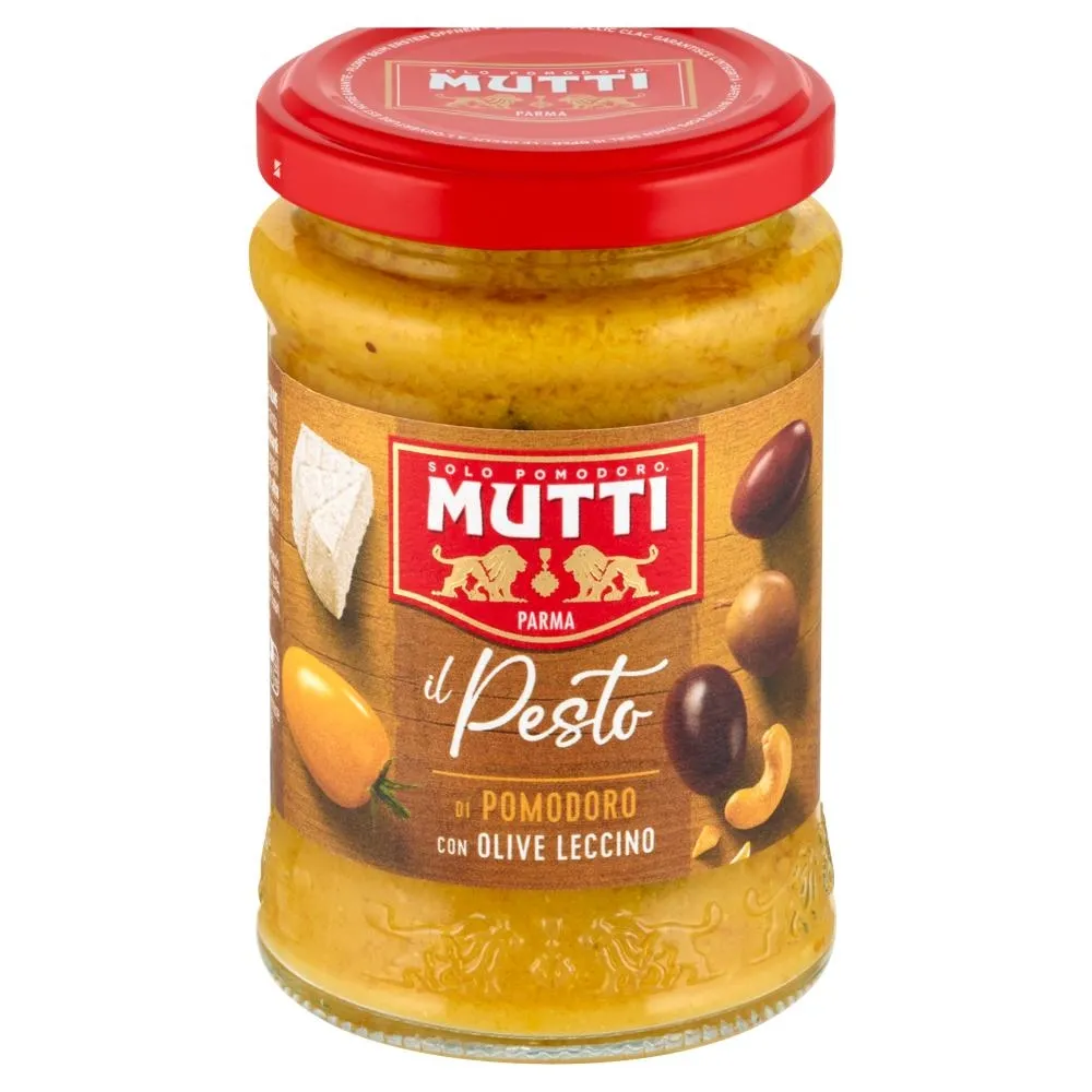 Mutti Sos z żółtych pomidorów z czarnym oliwkami serem ricotta i orzechami nerkowca 180 g