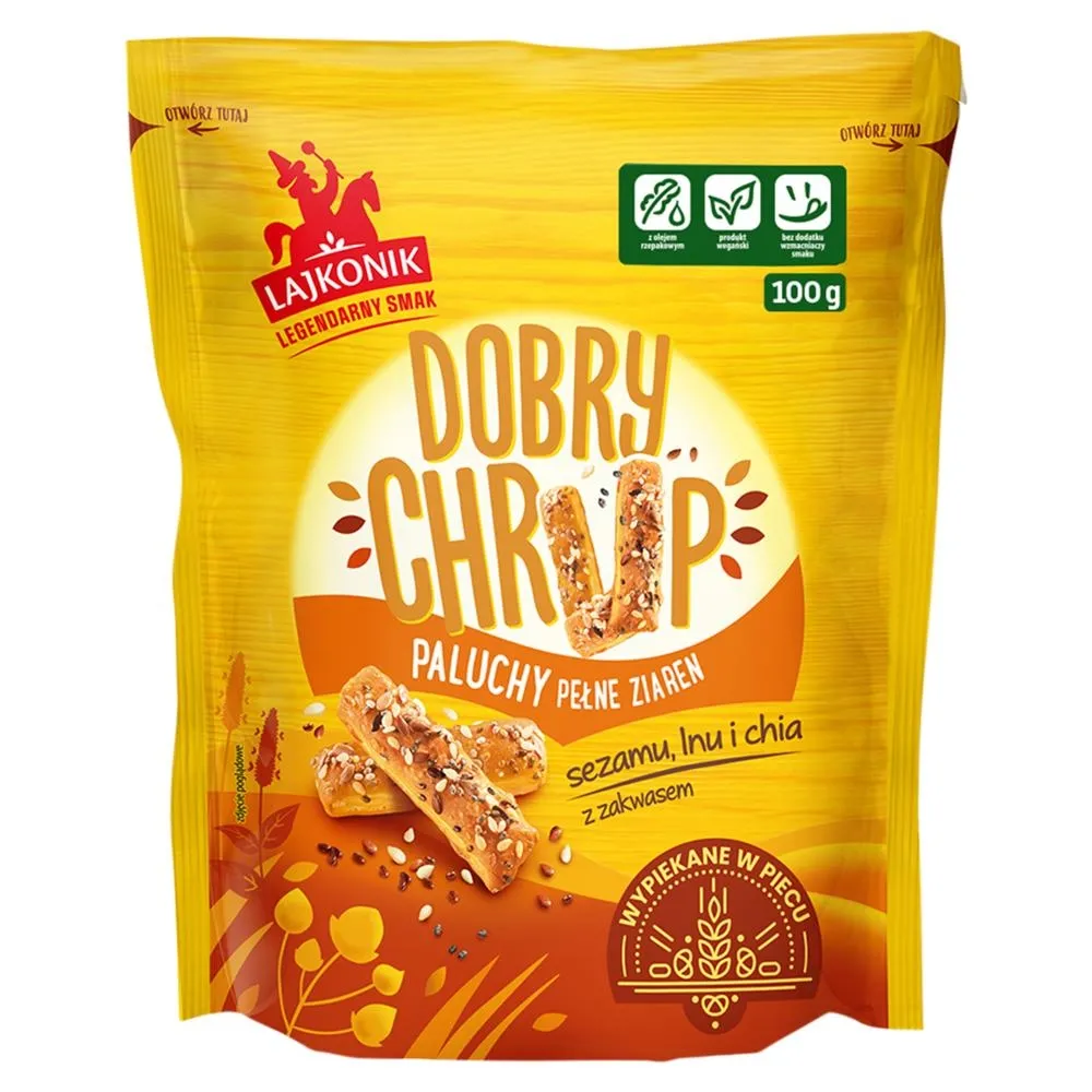 Lajkonik Dobry Chrup Paluchy pełne ziaren sezamu lnu i chia 100 g