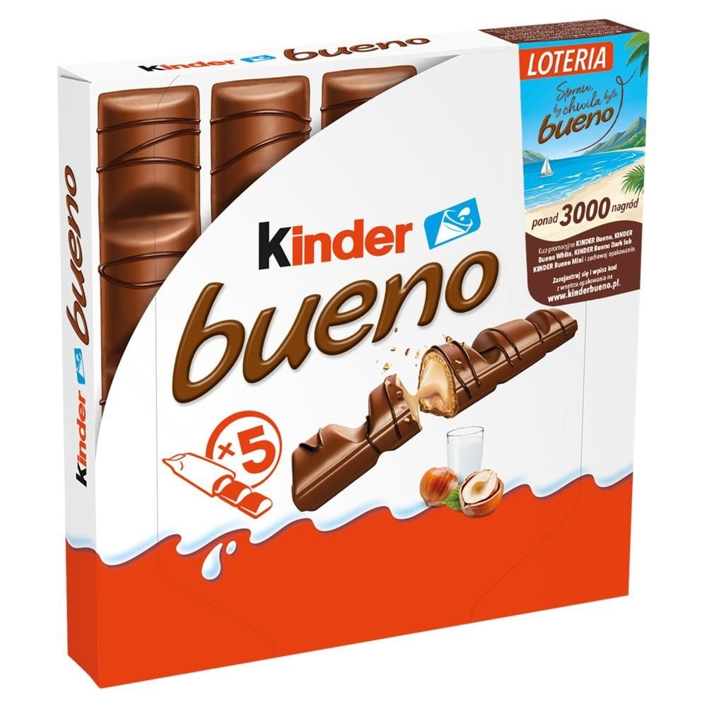 Kinder Bueno Wafel pokryty mleczną czekoladą wypełniony nadzieniem 107,5 g (5 sztuk)