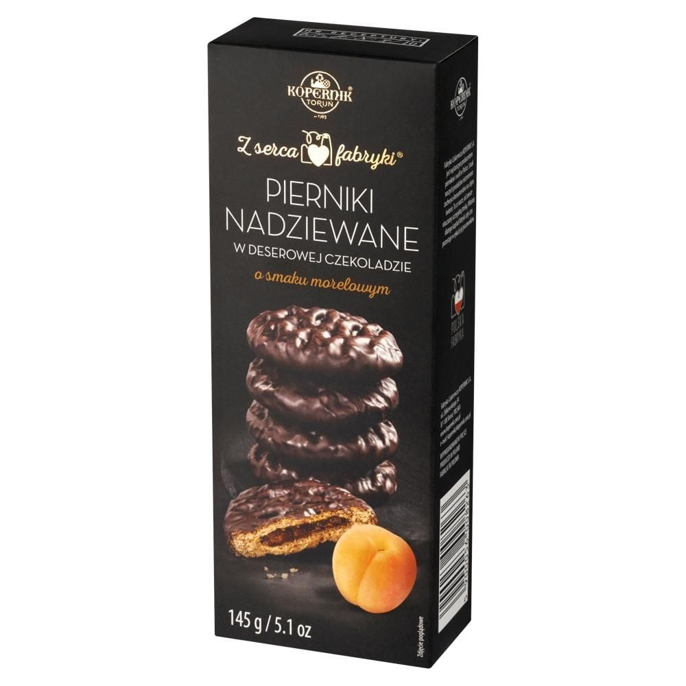 Kopernik Z serca fabryki Pierniki nadziewane w deserowej czekoladzie o smaku morelowym 145 g