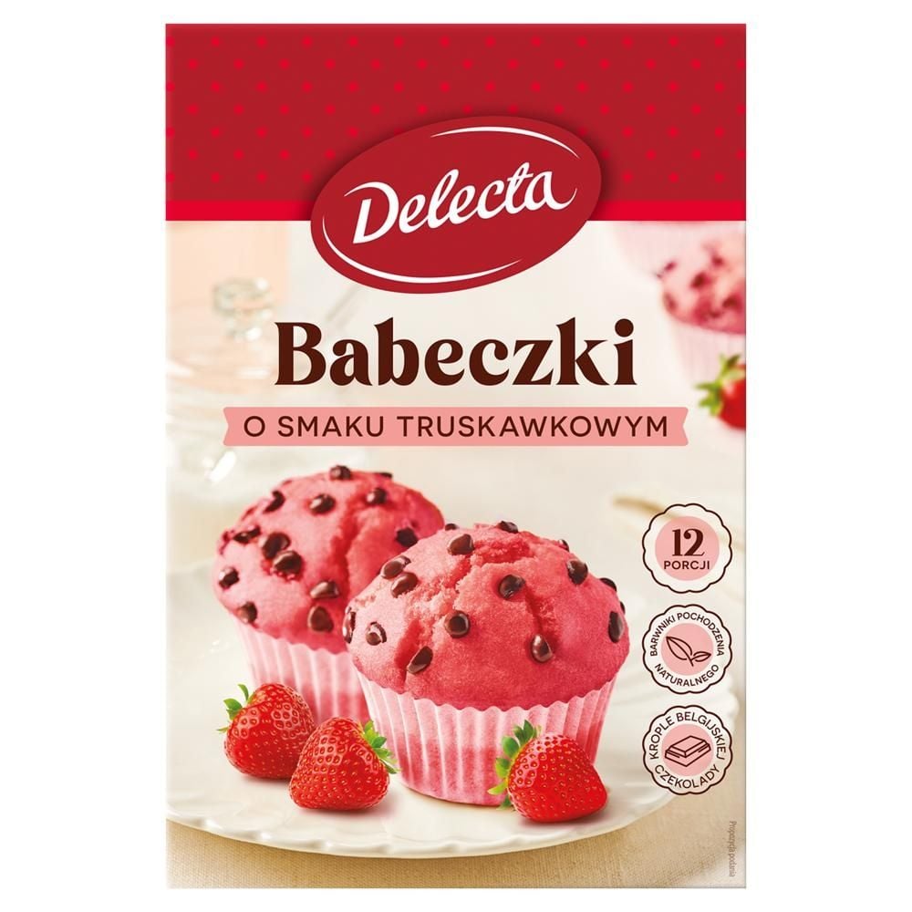 Delecta Babeczki o smaku truskawkowym mieszanka do domowego wypieku ciasta 280 g