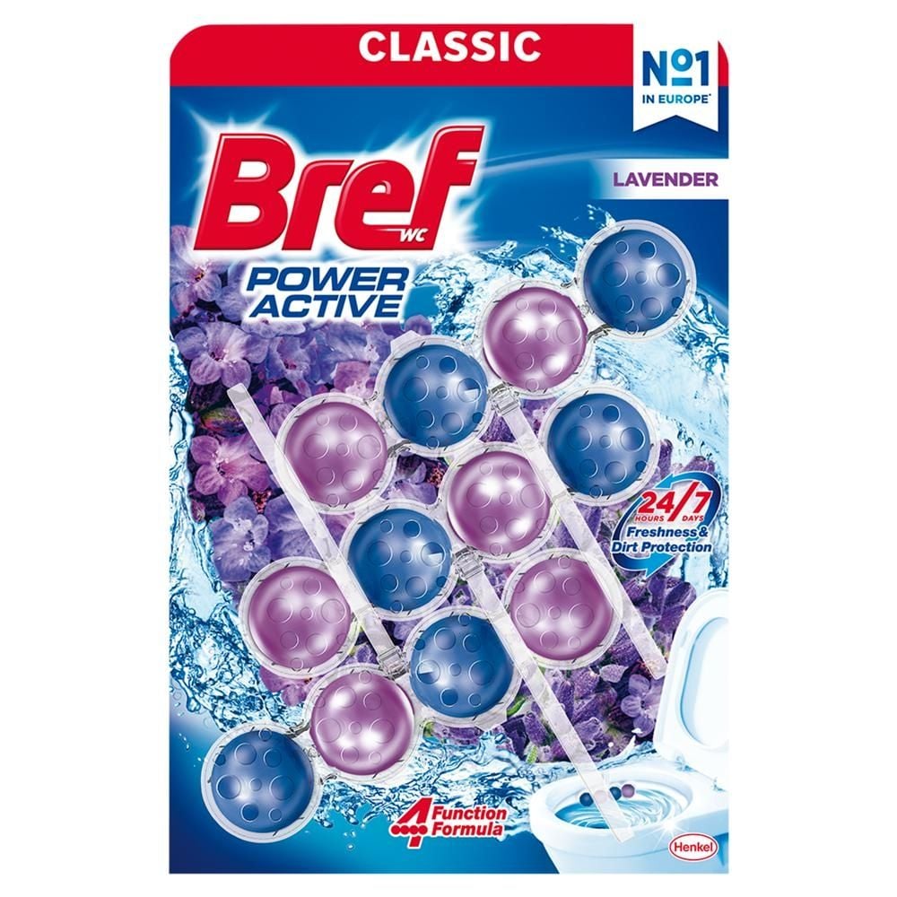 Bref WC Power Aktiv Lavender Zawieszka myjąco-zapachowa do WC 3 x 50 g