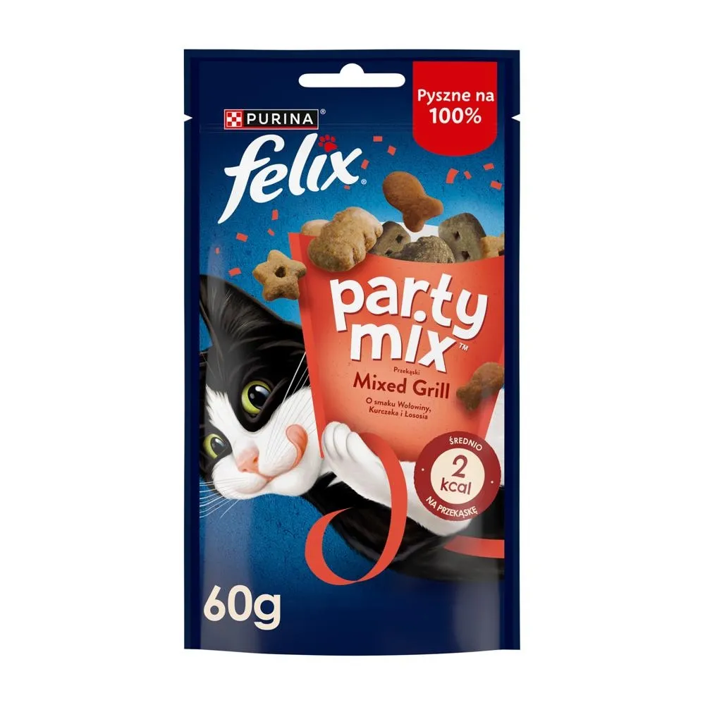 Felix Party Mix Mixed Grill Przekąski o smaku wołowiny kurczaka i łososia 60 g