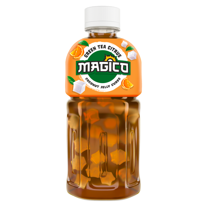 Napój z zielonej herbaty i cytrusów z nata de coco