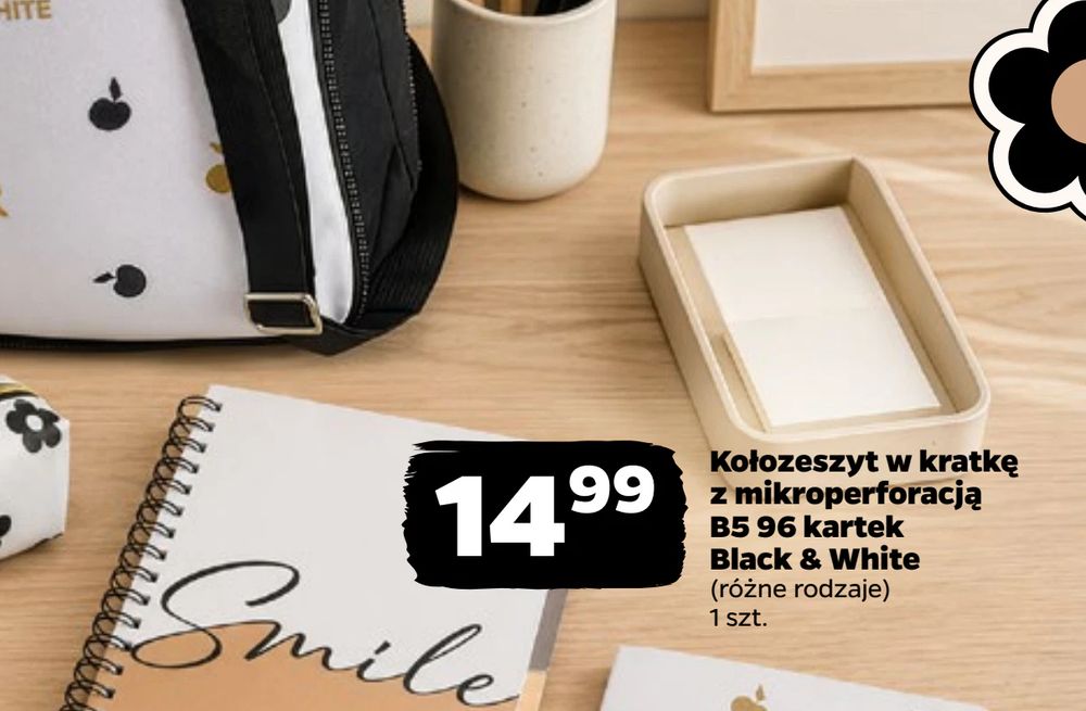 Kołozeszyt w kratkę z mikroperforacją B5 96 kartek Black & White
