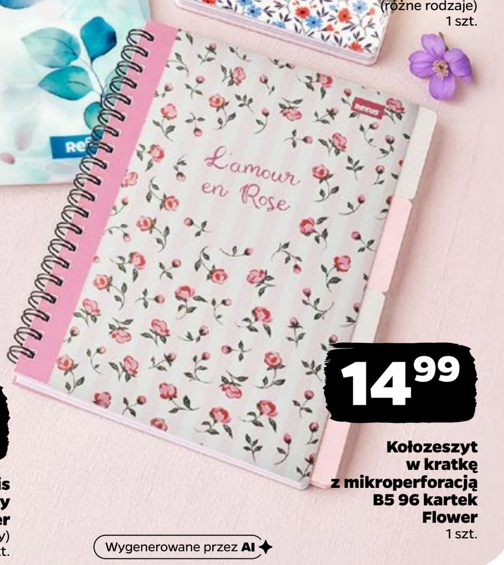 Kołozeszyt w kratkę z mikroperforacją B5 96 kartek Flower