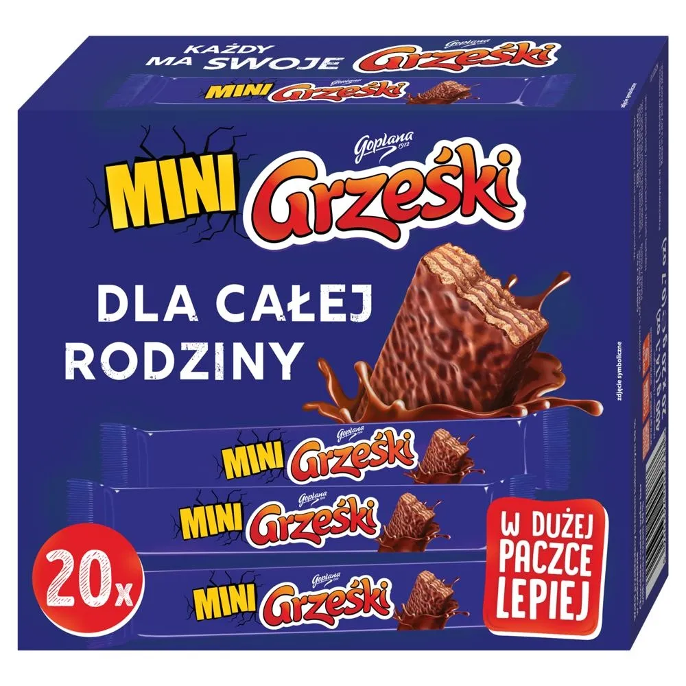 Grześki Mini Wafel przekładany kremem kakaowym w czekoladzie 400 g (20 x 20 g)