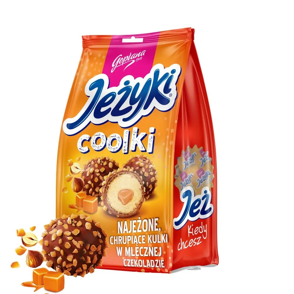 Jeżyki Coolki Milk Wafelek z kremem o smaku herbatnikowym i masą karmelową 140,4 g