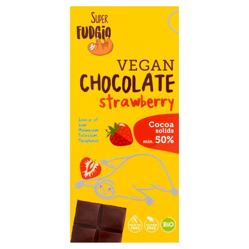 BIO Ekologiczna czekolada truskawkowa na cukrze trzcinowym Super Fudgio 80 g
