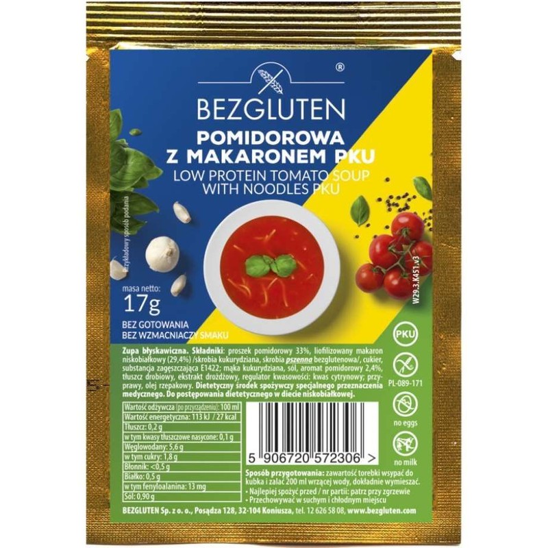 Zupa pomidorowa z makaronem PKU Bezgluten 17 g