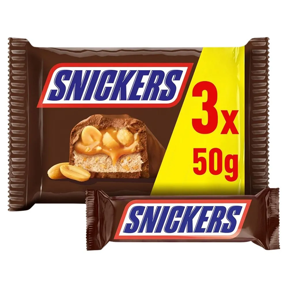 Snickers Czekolada mleczna z nugatem i nadzieniem karmelowym z orzeszkami ziemnymi 150 g (3 x 50 g)