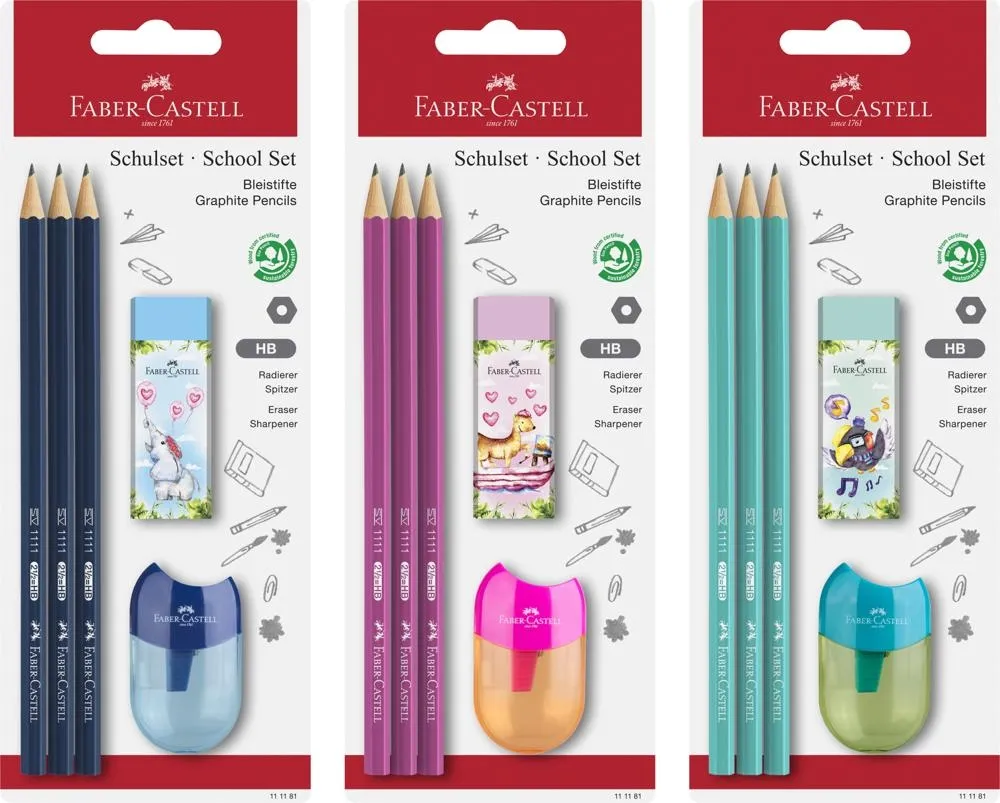 Zestaw szkolny ołówek 1111 3 sztuki + temperówka + gumka  Faber-Castell