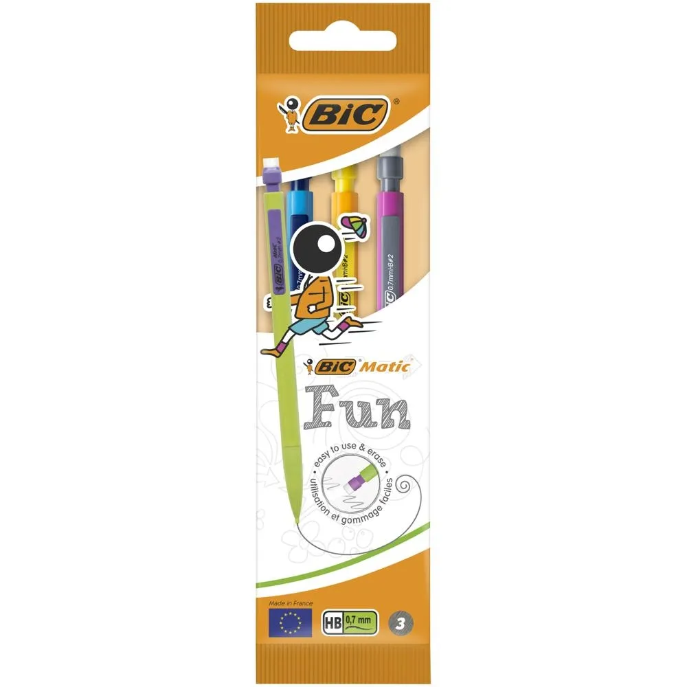 BIC Matic Fun HB Ołówek automatyczny z gumką Pouch 3szt