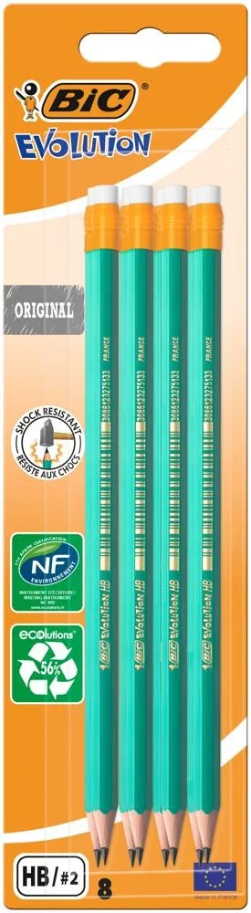 BIC Evolution® Original 655 ołówek grafitowy z gumką blister 8 szt.