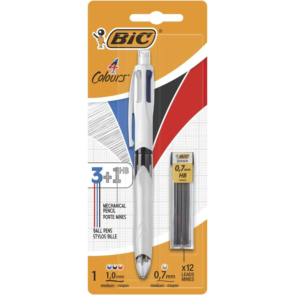 BIC 4 Colours 3+1 Długopis w zestawie z wkładami Blister 1+12 sztuk
