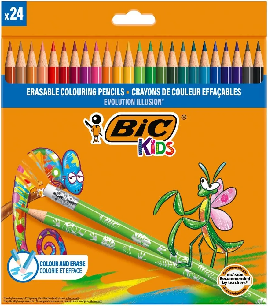 BIC Kids Evolution Illusion Kredki ołówkowe wymazywalne Pudełko 24szt