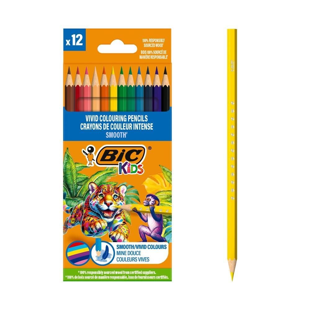 BIC Kids Kredki drewniane ołówkowe Smooth ECO 12szt