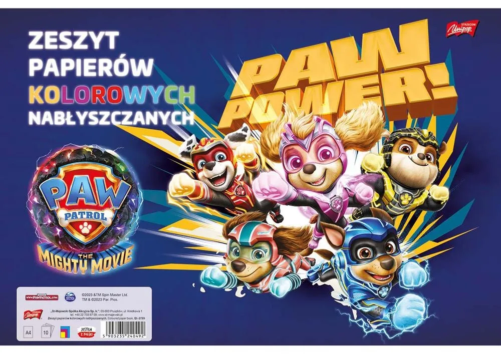 Zeszyt papierów kolorowych A4, 10 kartek PSI PATROL