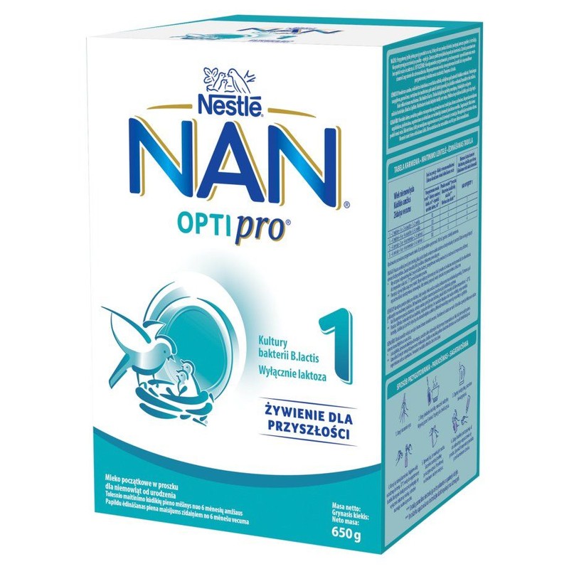 Mleko początkowe w proszku dla niemowląt  1 NAN OPTIPRO 650 g