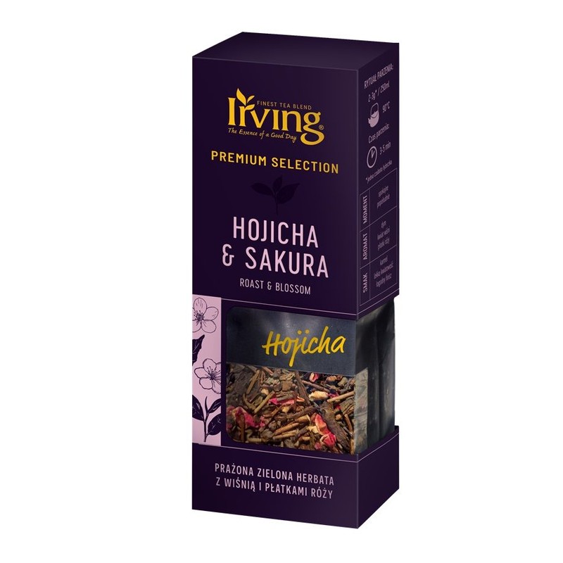 Herbata zielona prażona z wiśnią i płatkami róży Hojicha & Sakura   Irving 60 g